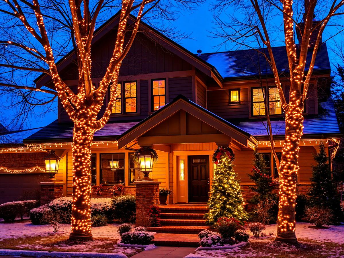 Craftsman home with wrapped trees